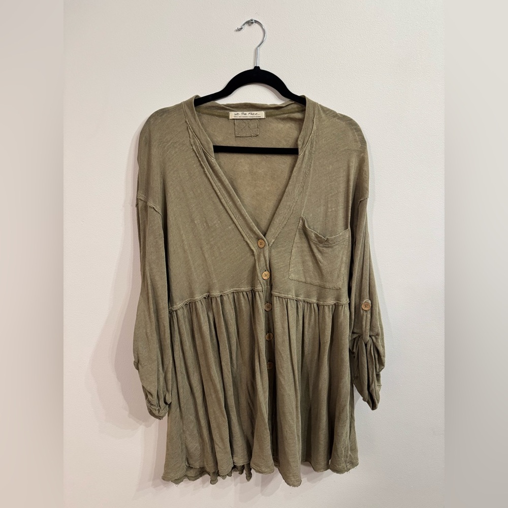 We The Free (Free People) Sage Green V-Neck Top